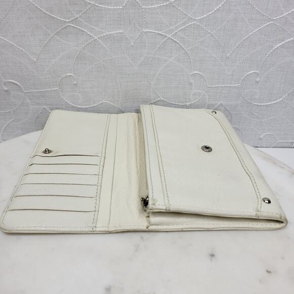 VTG Cow Leather Bi-fold Checkbook Wallet White Ivory Card Slots Simple Classic - Picture 5 of 16